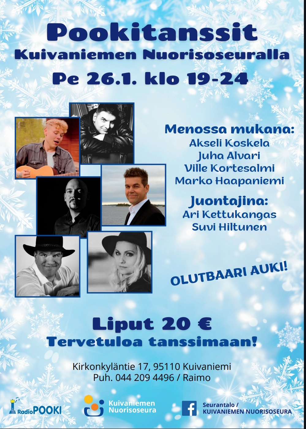 Kuivaniemen nuorisoseuralla pooki-tanssit 26.1.2024 klo 19-24
