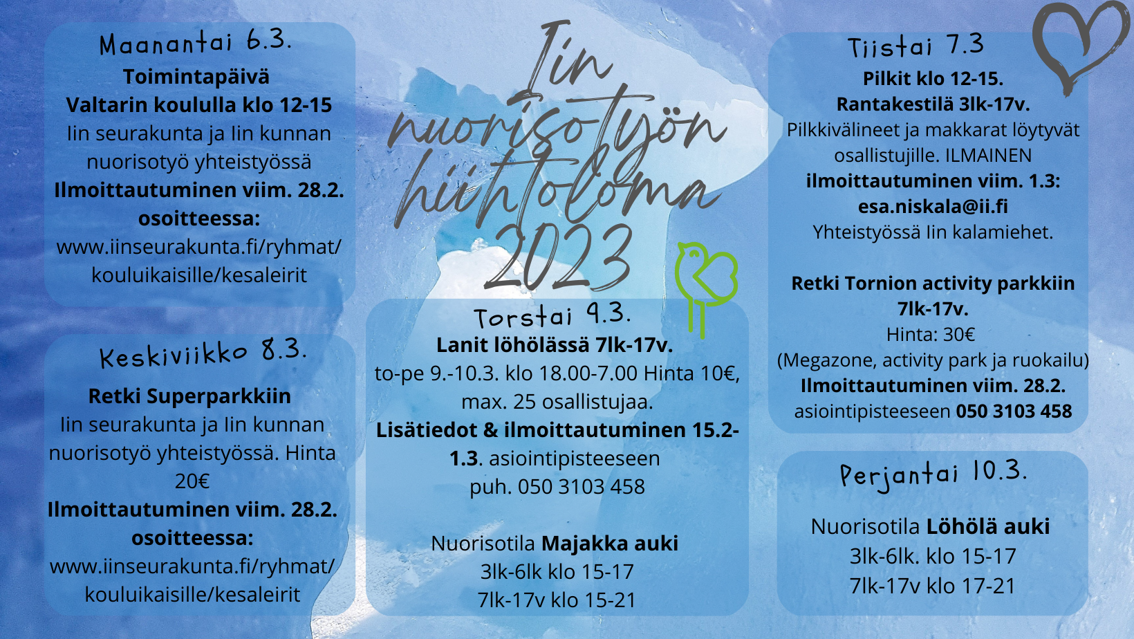 Iin nuorisotyön hiihtoloman mainos 2022.