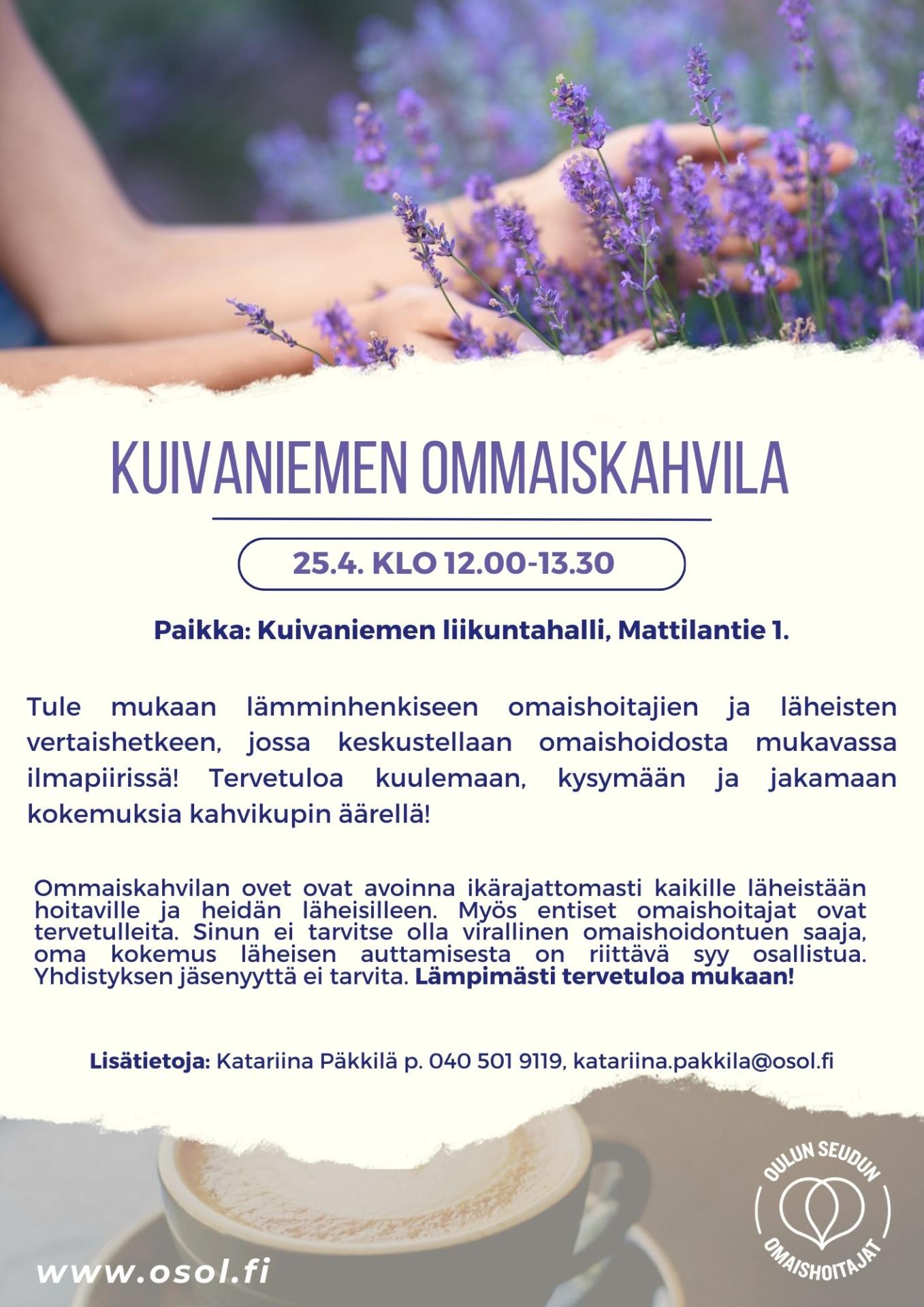 Ommaiskahvilan ovet ovat avoinna ikärajattomasti kaikille läheistään hoitaville ja heidän läheisilleen. Myös entiset omaishoitajat ovat tervetulleita. Sinun ei tarvitse olla virallinen omaishoidontuen saaja, oma kokemus läheisen auttamisesta on riittävä syy osallistua. Yhdistyksen jäsenyyttä ei tarvita. Lämpimästi tervetuloa mukaan!