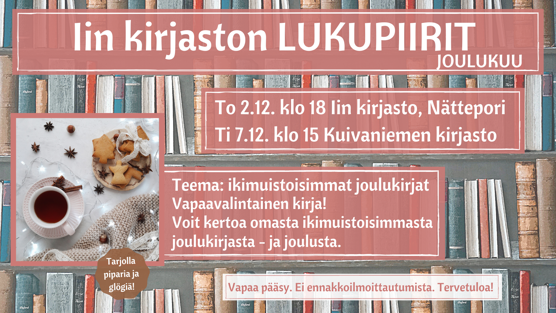 Lukupiirin ilmoitus tarjoilukuvalla