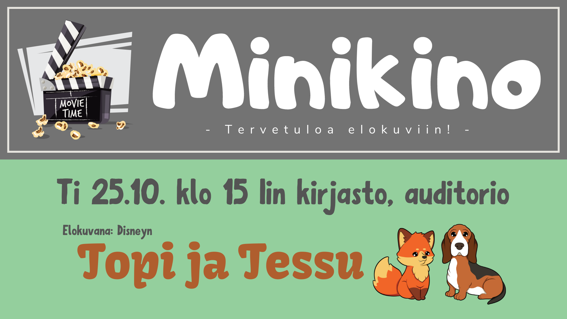 Minikino logo, piirroshahmot kettu ja koira