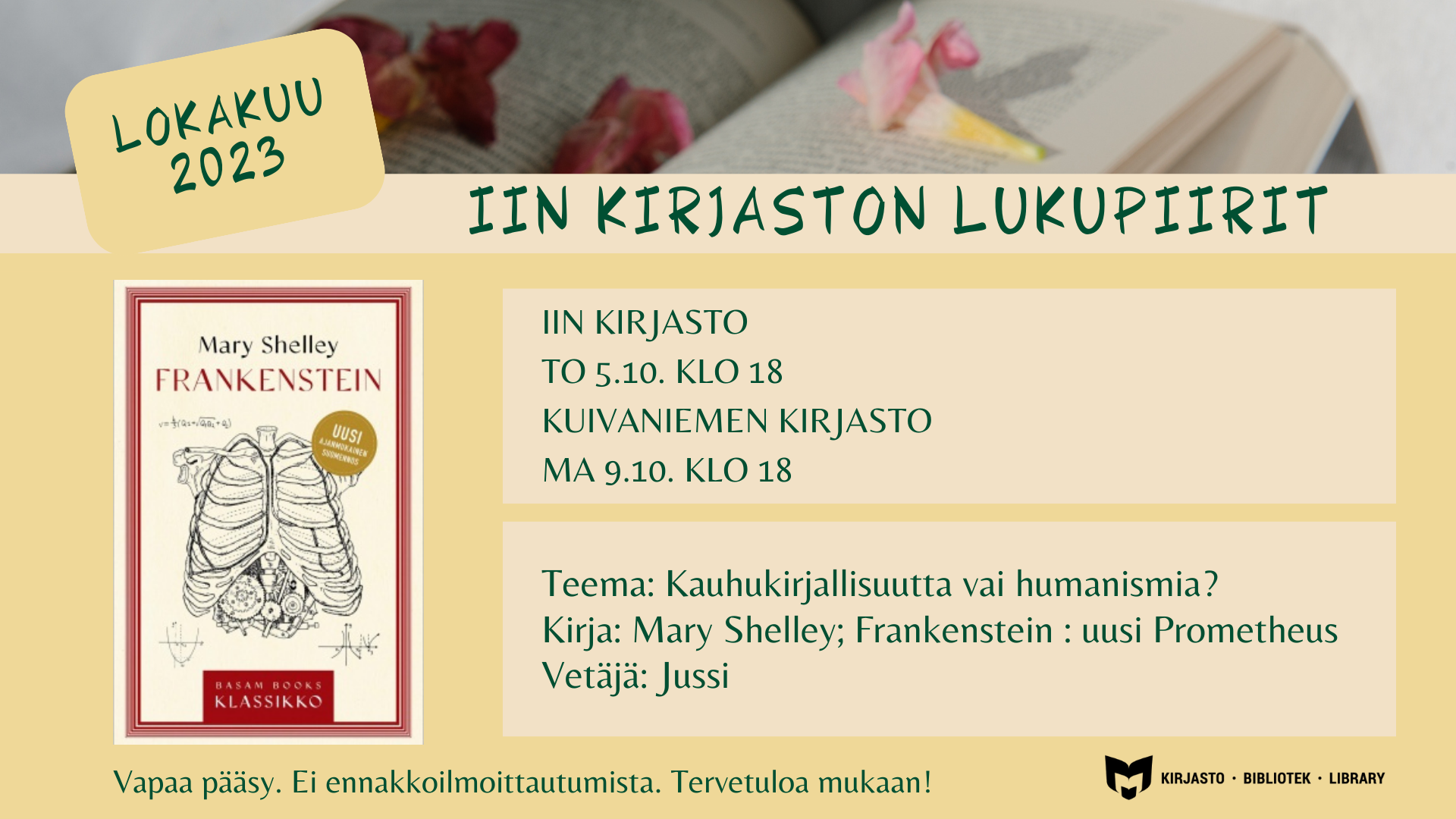 Lukupiirin tiedot ja kirjan kansikuva