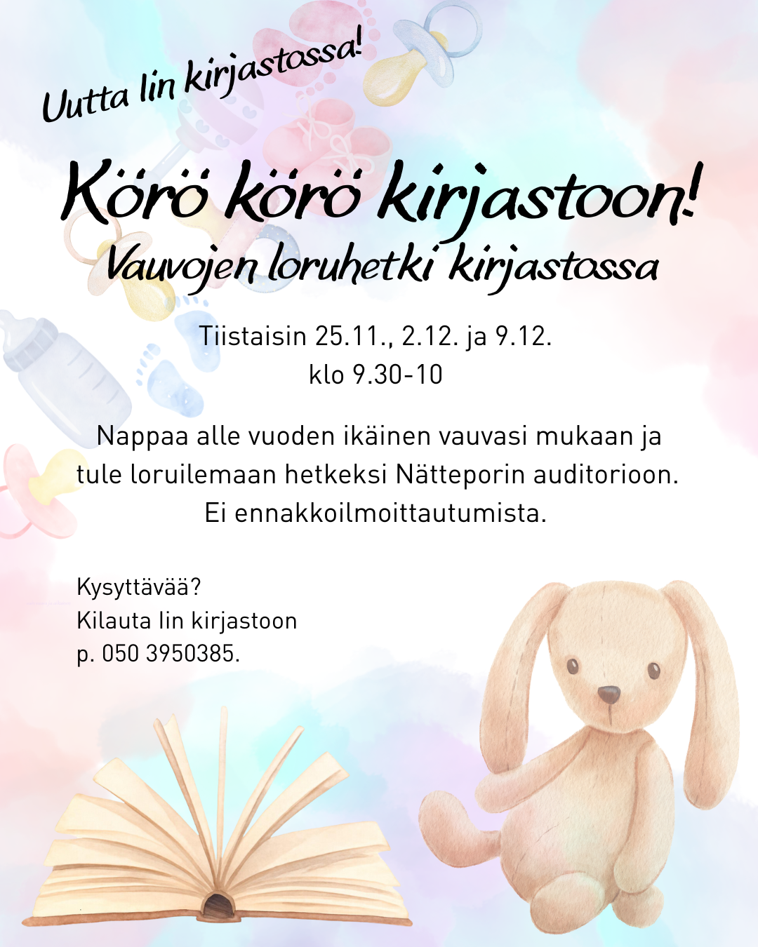 Piirroskuvassa nalle ja kirja